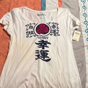 Lucky Brand White and Navy Graphic Tee